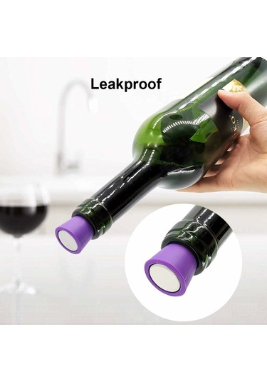 Konesam 6 Adet Yeniden Kullanıma Uygun Yemek Grubu Silikon Şarap Tıkanırcısı - Lezzeti Koru, Tüm Şişelere Uygun, El Kolu Desenli