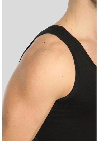 Erkek Siyah Pamuklu Omuzu Lok Dikişli Atlet 3'lü Paket Siyah