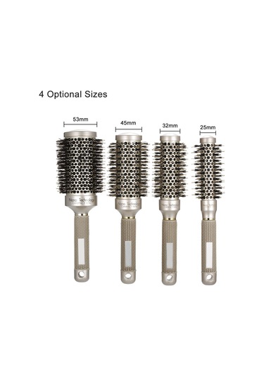 Singree 45mm Seramik Silindir Fön Saç Tarzı Aleti - Domuz Tüyü + Nilon Iğneler - Isı Dağıtıcı Alüminyum Boru - Kaymazsız Lastik Kolu