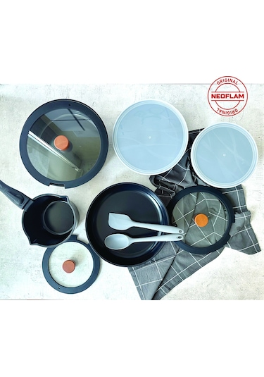 Neoflam Midas Ayrılabilen Saplı İç İçe Geçebilen 11 Parça Tencere Seti Siyah