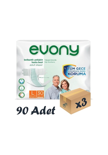Evony Bel Bantlı Yetişkin Hasta Bezi L 30'Lu 3 Paket 90 Adet