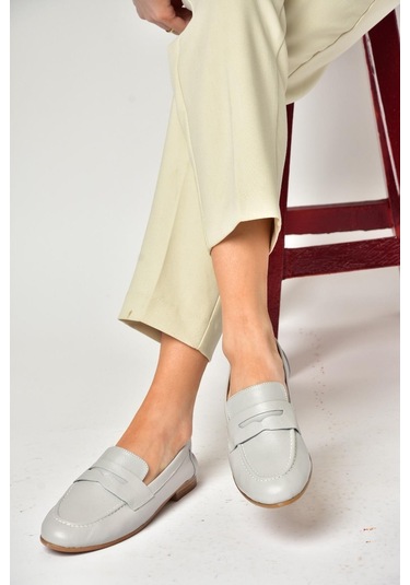 Fox Shoess944007803 Gri Hakiki Deri Kadın Babet Gri
