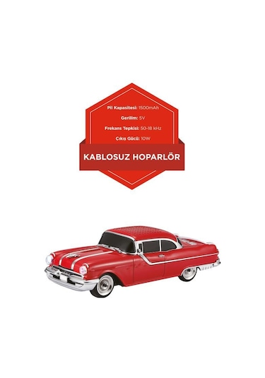 Torima D87 Bluetooth Hoparlör Retro Klasik Araba Tasarımlı 10w Fm Usb Selfie Speaker Kırmızı
