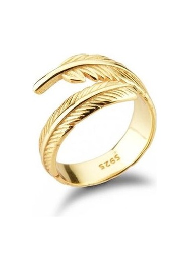 Soulader Ayarlanabilir Gümüş Yüzük Kaya Ve Punk Tarzı Yaprak Desenli, Kişiye Özel Boyut Seçenekli Şık Ve Zarif Aksesuar Sarı