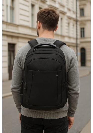 Laptop Sırt Çantası 15.6 İnç - Deri Detay, Su Geçirmez, Hafif, Çok Gözlü 8683255013968 Siyah