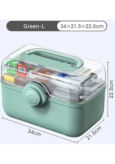 Bosphorusboutique02 3 Katlı Green İlaç İlk Yardım Çantası, Açık Yeşil, 100% Kaliteli Plastik, Aile Kullanımı İçin Açık Yeşil