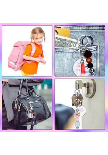 Gatherco Anahtarlık Yapım Seti - Kendin Yap Anahtarlıklar, 10 Boncuklu Anahtarlık Çubuğu, 10 Püskül, 10 Akrilik Boş Parça, Charm Anahtarlık Yapım Seti