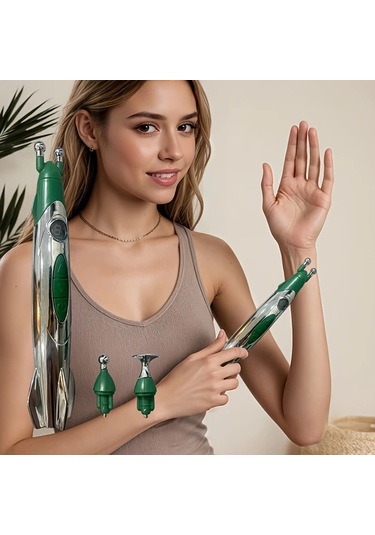 Elmpaly Yeşil 3'ü 1 Arada Elektrikli Masaj Kalemi 3 Başlıklı Taşınabilir Sırt Boyun Masaj Aleti Yeşil