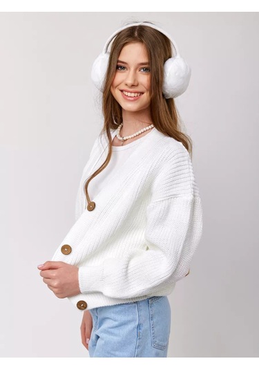 Un Leone Düğmeli Oversize Okul Kazağı 221405148 Beyaz