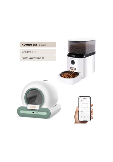 Groove Ti+ Wi-fi Akıllı Otomatik Kedi Tuvaleti Yeşil + Petfit Autodine X 5l Wi-fi Kameralı Akıllı Otomatik Mama Kabı Besleme Ünitesi Bundle