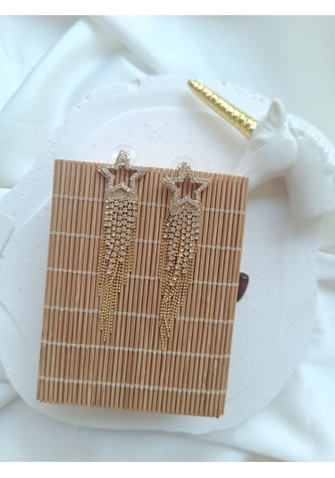 Yıldız Taşlı Gold Küpe Altın