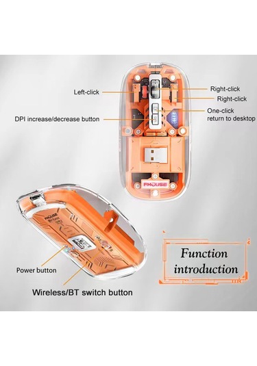 Springsun Kablosuz Şeffaf Üç Modlu Mouse Turuncu
