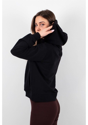 Kadın 2 Iplik Kapüşonlu Sweatshirt Siyah