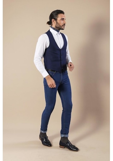 Wessi Saat Cepli Indigo Polyviskon Tek Yelek 001