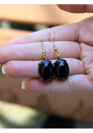 Doğal Taş Oniks Doğal Taşlı Sallantılı Küpe Euku22o Siyah