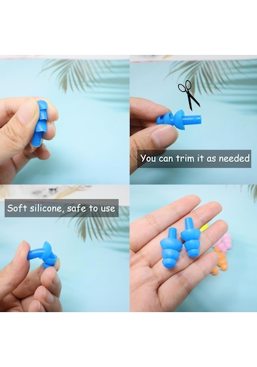 Yüzme, Öğrenme Vb. İçin Yeniden Kullanılabilir Silikon Yüzme Kulak Tıkacı Çiftleri Yumuşak Ve Esnek Kulak Tıkacı