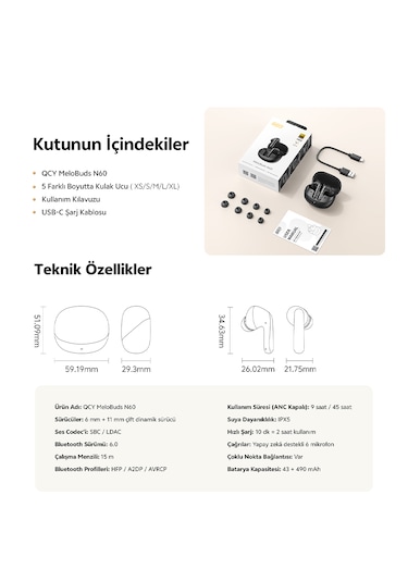 Qcy Melobuds N60 Bluetooth 6.0 Kulakiçi Kulaklık