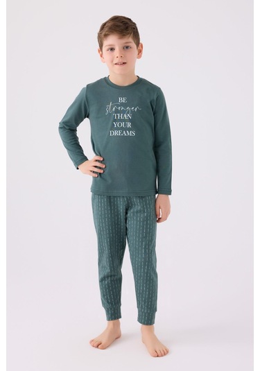 Arnetta 3130 Erkek Çocuk Uzun Kol Pijama Takım Yeşil