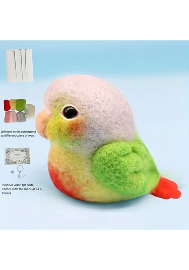 Hightower Mavi Tüylü Papağan İğneleme Keçe Seti - Yeni Başlayanlar İçin Qr Kodlu El Yapımı Oyuncak Mavi