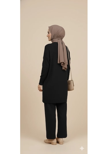 Triko Tunik Pantolon Tesettür Takım Siyah