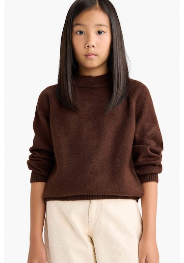 Defacto Kız Çocuk Bisiklet Yaka Triko Kazak F2755a825wnbn540 Kahve