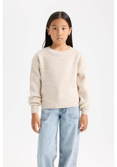 DeFacto Kız Çocuk Oversize Geniş Kalıp Bisiklet Yaka Triko Kazak C9576A824WNPN181 Pembe