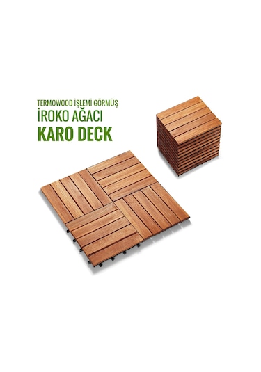Pafu Sunsoe İroko Ağacı Balkon Bahçe Ahşap Yer Döşemesi Karo Deck 30x30 Cm 10 Adet 0,9m2