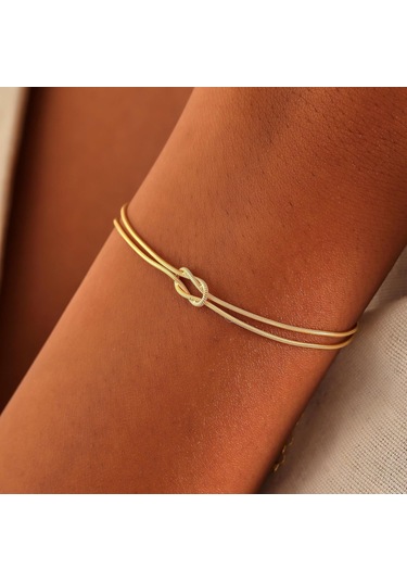 Samdoo 14k Altın Kaplama Aşk Düğümü Bilezikler Çiftler İçin Simgeleyici Bağlantı Zincir Kolye Gold