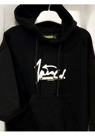 Çocuk Kapüşonlu Kind Yazılı Sweatshirt-14820 Siyah