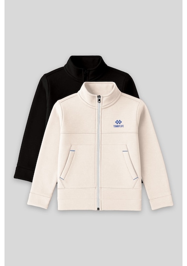 Standart Fit 2li Paket Siyah-bej Erkek Çocuk Sweatshirt - 11245 Siyah - Beyaz