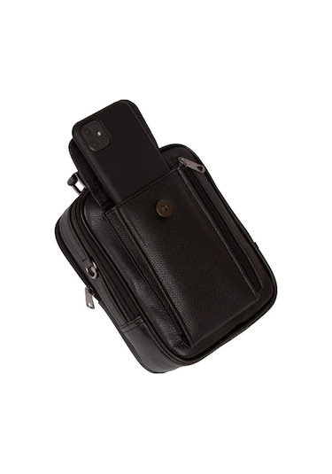 Novahub Siyah Çelik Yeni Tasarım Telefon Bölmeli El Ve Omuz Çantası Ve Kartlık Acı Kahverengi