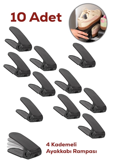 Porsima 5301 10 Lu Ayakkabı Rampası Ayakkabı Düzenleyici Dolap İçi Organizer- Siyah Siyah