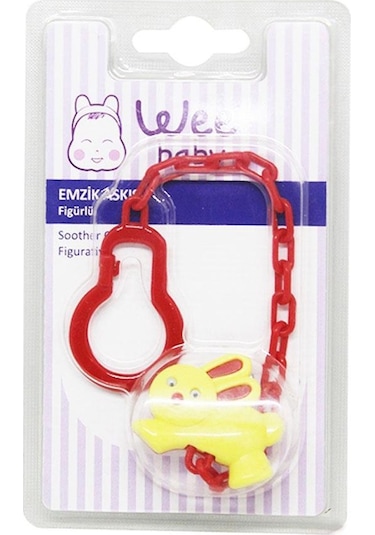 Wee Baby 903 Figürlü Emzik Askısı - Sarı Ayı Kırmızı Sap Sarı