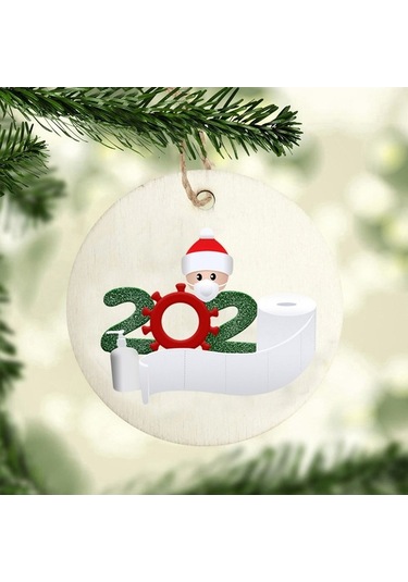 Fortunelane 2020 Evde İzole Anısına Ahşap Noel Ağacı, 4 Adet, 8cm, Kolay Asma, Özel Hediye