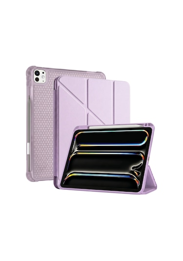 Ps Apple Uyumlu iPad Pro 13 İnç M5 / M4 Tri Folding Standlı Kılıf - Lila Kapaklı Kılıf