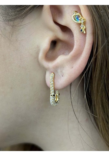 Zirkon Taşlı, Paslanmaz Çelik Küpe 72, Altın Renk Altın