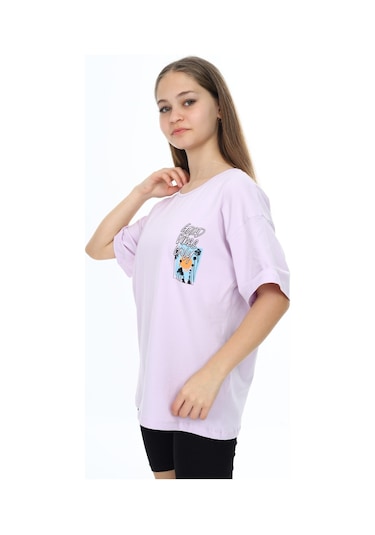 Toontoy Kids Toontoy Kız Çocuk Baskılı Tişört Açık Lila
