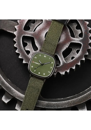 Synoke Kuvars Moda Erkek Kol Saati Yeşil Kahverengi