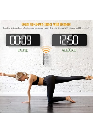 Artfulabode Uzaktan Kumandalı Dijital Duvar Saati 12/24h Led Tarih Sıcaklık Göstergesi Mavi 16 İnç Çalar Camgöbeği