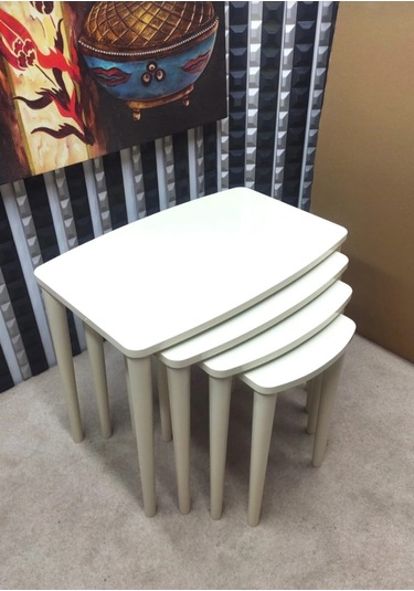 4 Lü Mdf Lam Ahşap Zigon Sehpa Krem