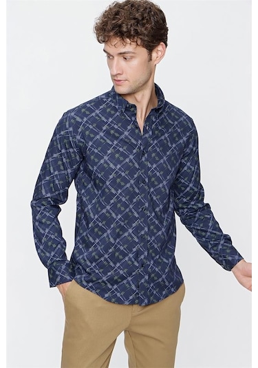 Lacivert Uzun Kol Baskılı Düğmeli Yaka Slim Fit Dar Kesim Klasik Gömlek 1004220289-lacivert Lacivert Lacivert Uzun Kol Baskılı Düğmeli Yaka Slim Fit Dar Kesim Klasik Gömlek 1004220289-lacivert Lacivert