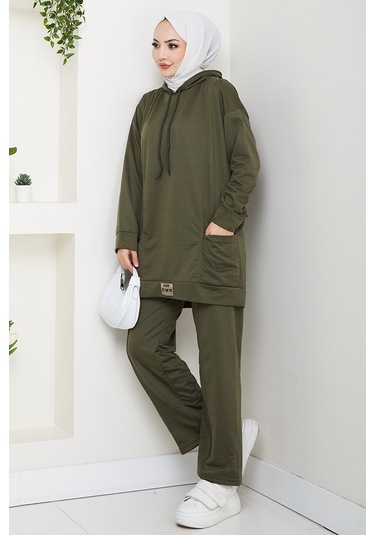 Çift Cepli Kapüşonlu İkili Takım 1663 - Haki Haki