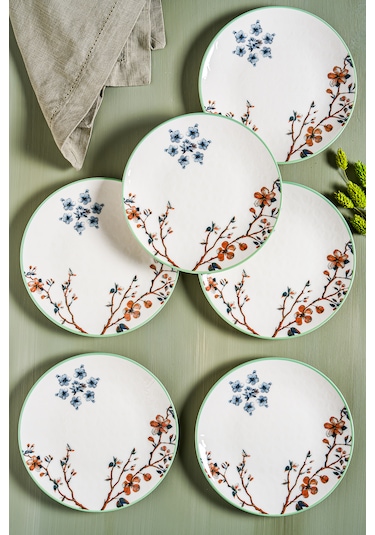 Sakura 6 Parça Porselen Pasta Seti 19 Cm