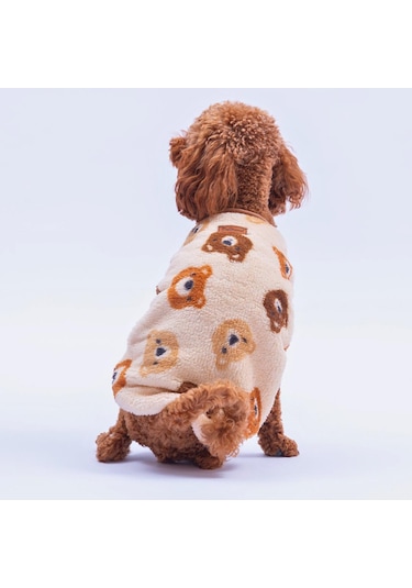 Bubu Cozy Peluş Sweat Ayı Desenli Kedi Köpek Sweati Kedi Köpek Kıyafeti Köpek Peluş Kolsuz Sweat Sıcak Tutan Süveter