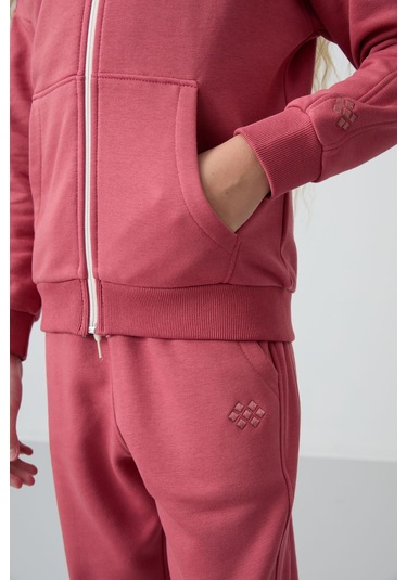 Tommy Life Yaban Gülü Pamuklu İçi Tüylü Yumuşak Dokulu Standart Fit Nakışlı Kız Çocuk Eşofman Takım - 75148 Gül Kurusu