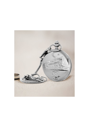 Hediye Vakti Kişiye Özel TCDD Tren Kabartmalı 20 MM Silver Köstekli Cep Saati