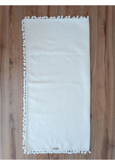 S.kahve Kız Erkek Bebek Battaniyesi Pike %100 Pamuklu Doğal Organik Uyku Çift Taraflı Örtü 86x86cm Btn10248 Ekru