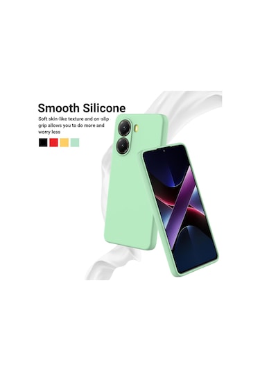 Xiaomi Poco X7 Pro İçin Düz Renk Sıvı Silikon Damlamaz Tam Kapsama Telefon Kılıfı Yeşil