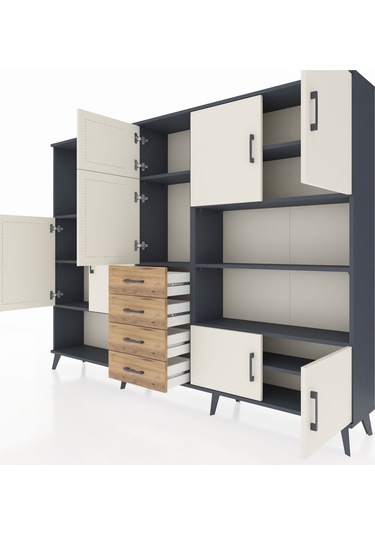 Arges Dolap 9 Raflı 4 Çekmeceli 8 Kapaklı 220x30x163 Antrasit-ayt Antrasit-aytaşı/çam