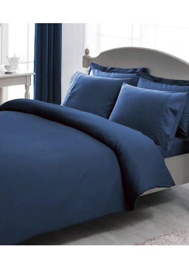 Taç Premium Basic Stripe King Size Saten Nevresim Takımı Lacivert